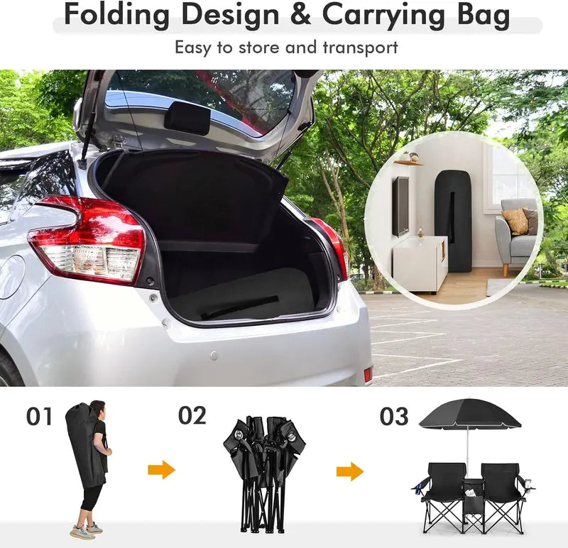 Double Folding Chair for Camping & Picnic, Lightweight Portable Outdoor Loveseat