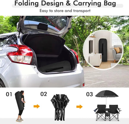 Double Folding Chair for Camping & Picnic, Lightweight Portable Outdoor Loveseat