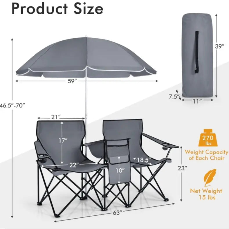 Double Folding Chair for Camping & Picnic, Lightweight Portable Outdoor Loveseat
