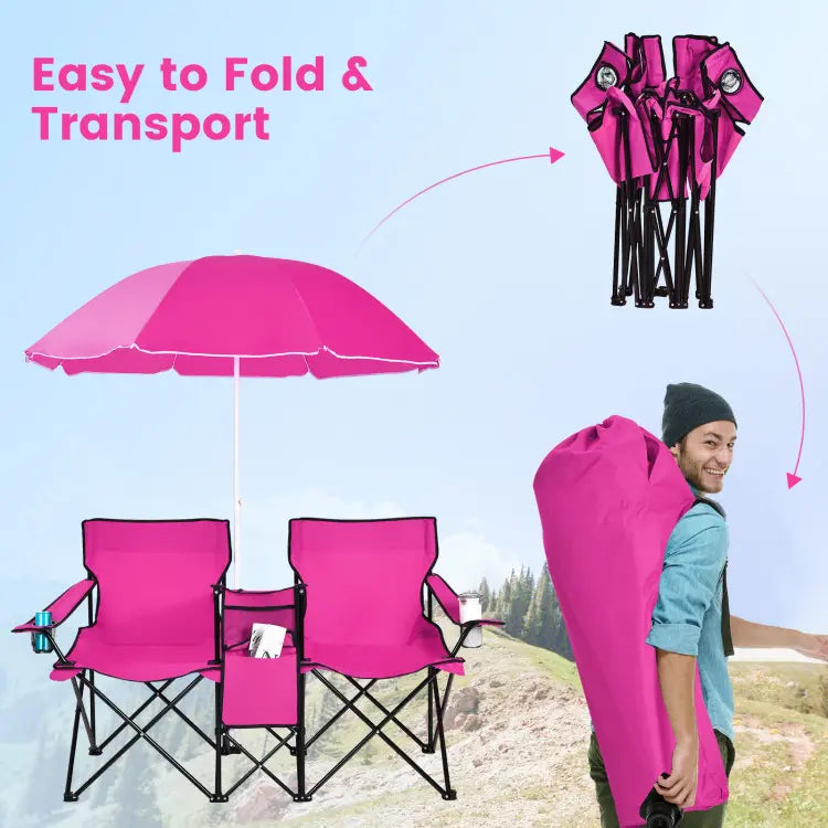 Double Folding Chair for Camping & Picnic, Lightweight Portable Outdoor Loveseat