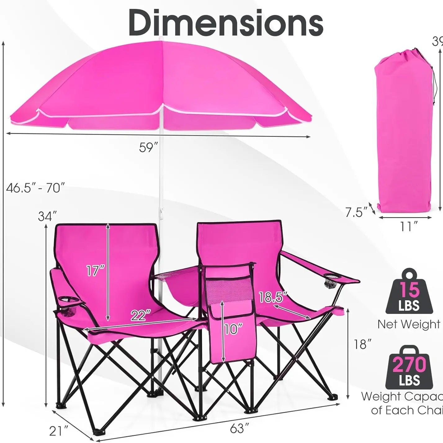 Double Folding Chair for Camping & Picnic, Lightweight Portable Outdoor Loveseat