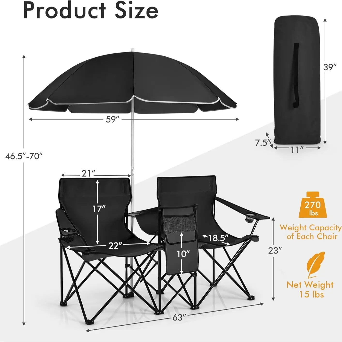 Double Folding Chair for Camping & Picnic, Lightweight Portable Outdoor Loveseat