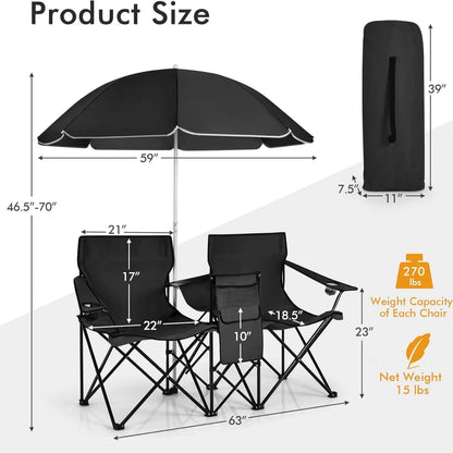 Double Folding Chair for Camping & Picnic, Lightweight Portable Outdoor Loveseat