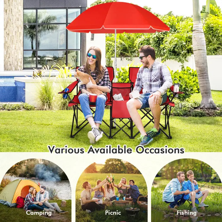 Double Folding Chair for Camping & Picnic, Lightweight Portable Outdoor Loveseat