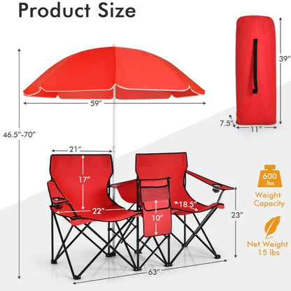 Double Folding Chair for Camping & Picnic, Lightweight Portable Outdoor Loveseat