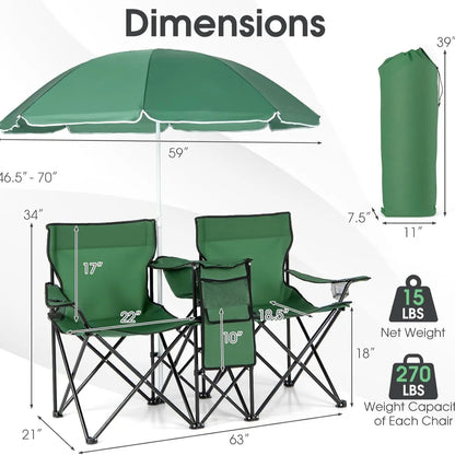 Double Folding Chair for Camping & Picnic, Lightweight Portable Outdoor Loveseat